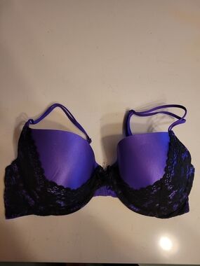 Victoria's Secret Purple and Black Lace Push-Up Lined Demi Bra